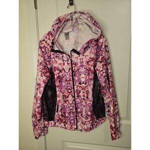 Champion C9 Women's Jacket Full Zip Hooded Elastic Waist Floral Print Pink  Sz L